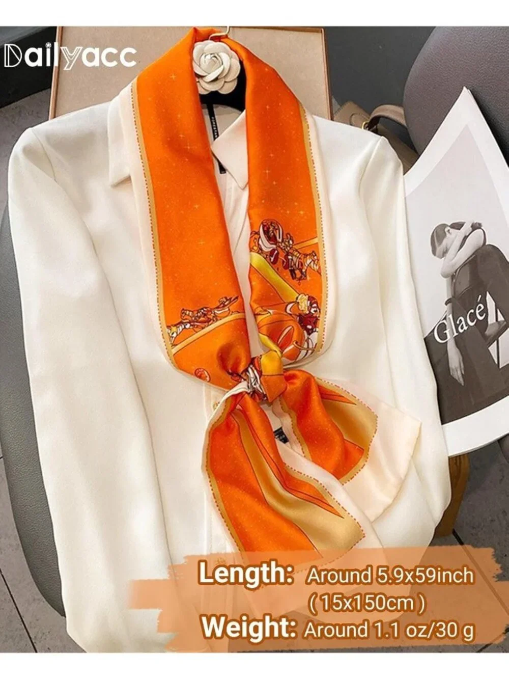 Women's Orange Hourse Silky Satin Headscarf Wrap Lightweight Scarves Scarf